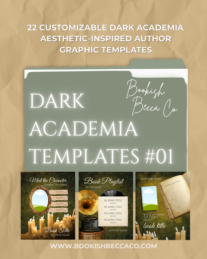 Dark Academia Canva Templates for Indie Authors | 22 Editable Social Media Graphics